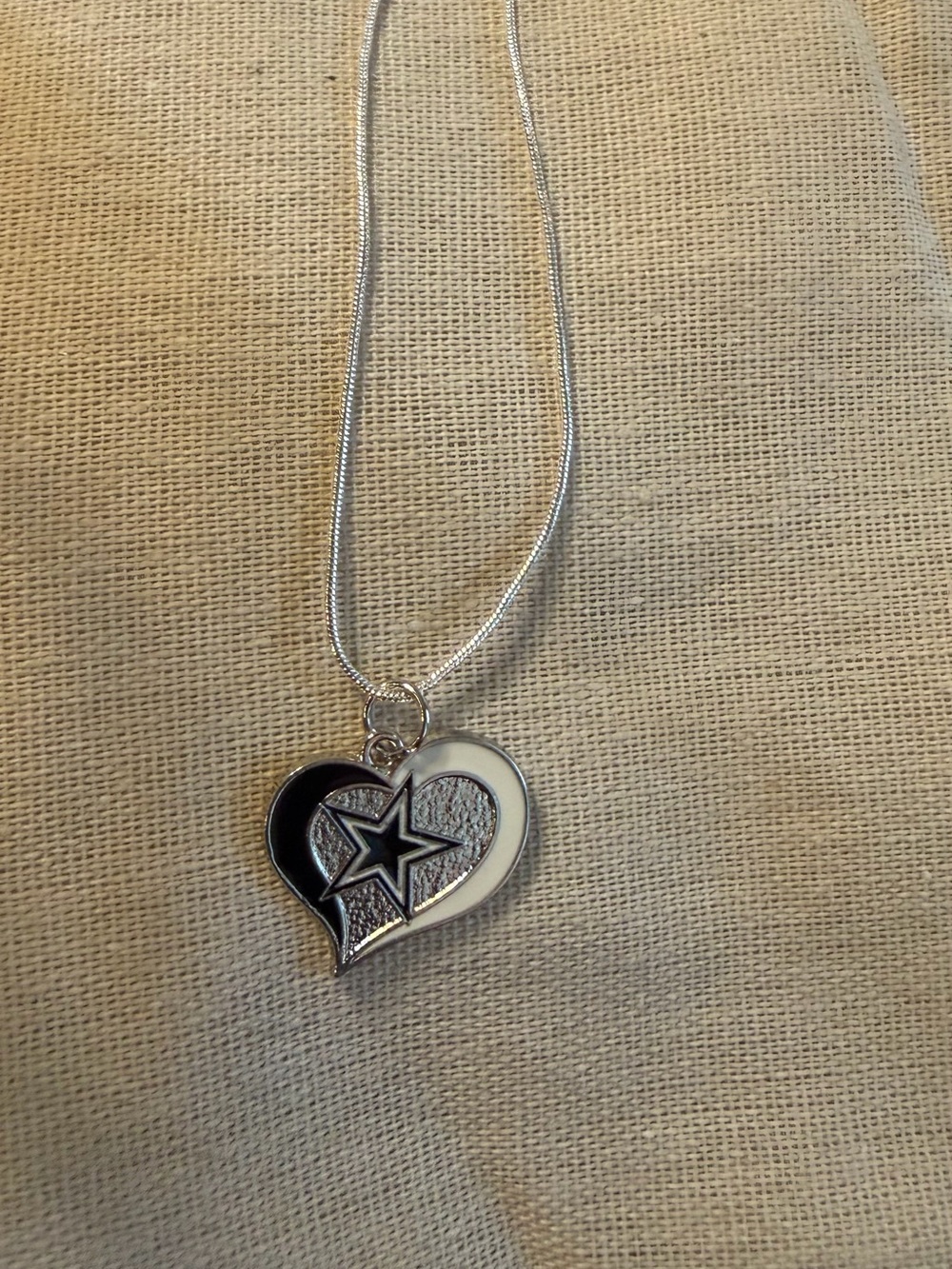 Silver Heart Pendant Necklace with Blue and White Star Accent